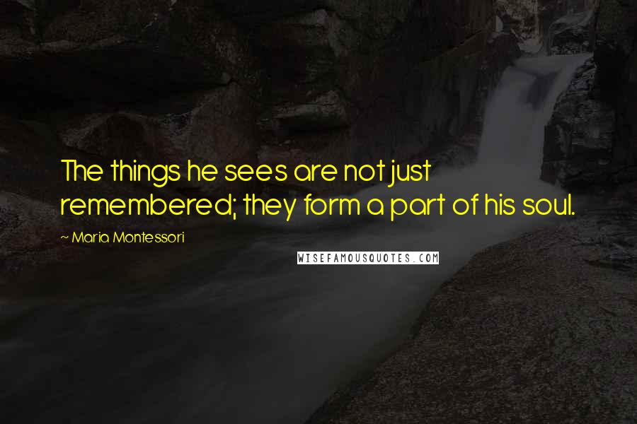 Maria Montessori Quotes: The things he sees are not just remembered; they form a part of his soul.