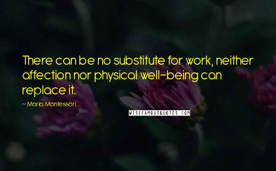 Maria Montessori Quotes: There can be no substitute for work, neither affection nor physical well-being can replace it.