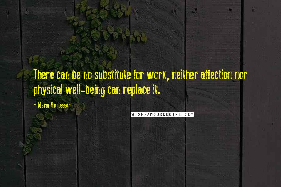 Maria Montessori Quotes: There can be no substitute for work, neither affection nor physical well-being can replace it.