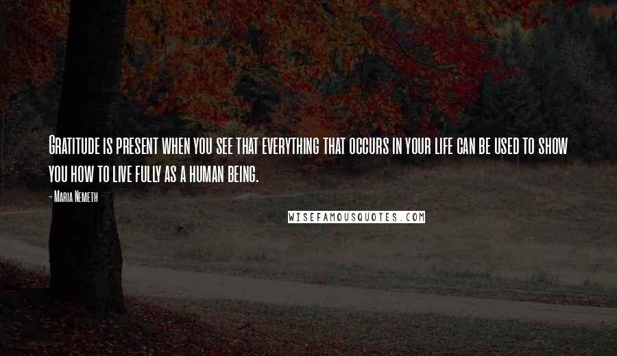 Maria Nemeth Quotes: Gratitude is present when you see that everything that occurs in your life can be used to show you how to live fully as a human being.