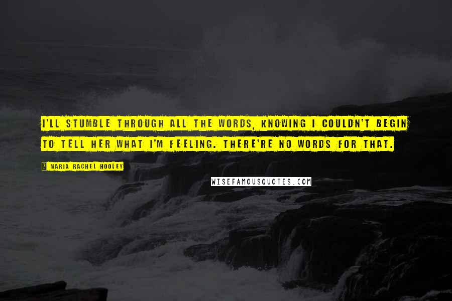 Maria Rachel Hooley Quotes: I'll stumble through all the words, knowing I couldn't begin to tell her what I'm feeling. There're no words for that.