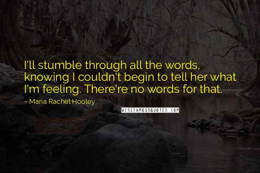 Maria Rachel Hooley Quotes: I'll stumble through all the words, knowing I couldn't begin to tell her what I'm feeling. There're no words for that.