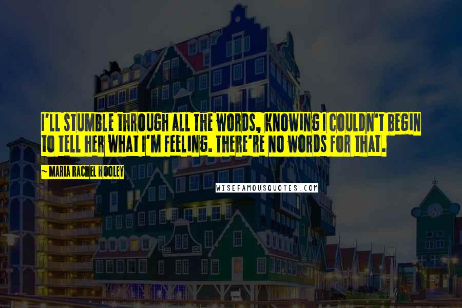 Maria Rachel Hooley Quotes: I'll stumble through all the words, knowing I couldn't begin to tell her what I'm feeling. There're no words for that.