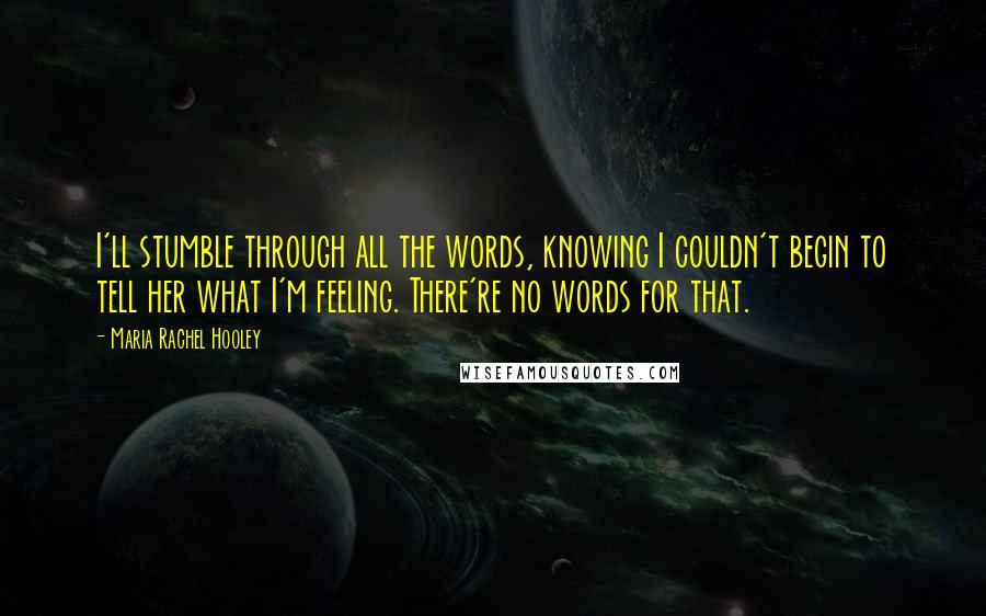 Maria Rachel Hooley Quotes: I'll stumble through all the words, knowing I couldn't begin to tell her what I'm feeling. There're no words for that.