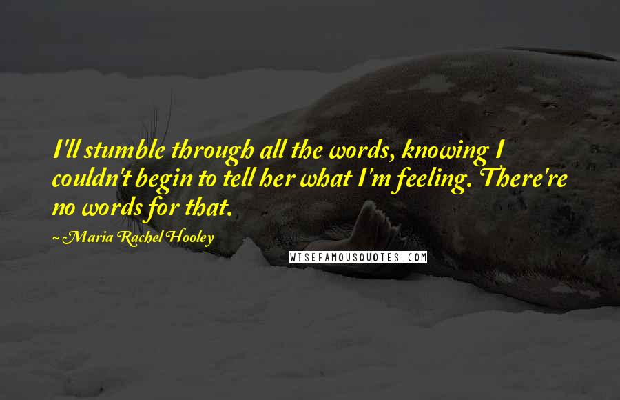 Maria Rachel Hooley Quotes: I'll stumble through all the words, knowing I couldn't begin to tell her what I'm feeling. There're no words for that.