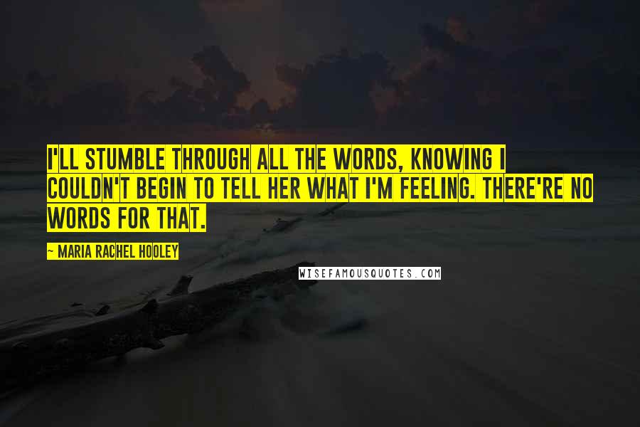 Maria Rachel Hooley Quotes: I'll stumble through all the words, knowing I couldn't begin to tell her what I'm feeling. There're no words for that.