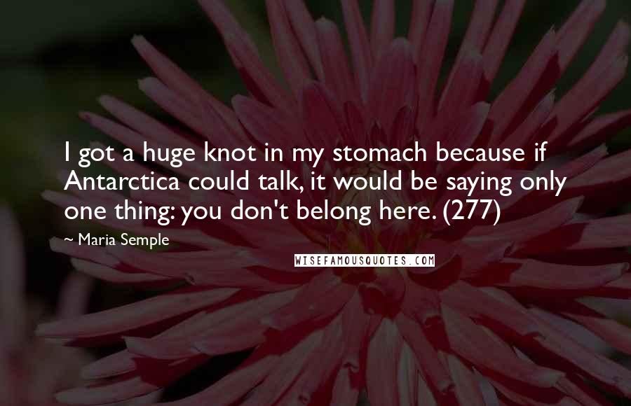 Maria Semple Quotes: I got a huge knot in my stomach because if Antarctica could talk, it would be saying only one thing: you don't belong here. (277)