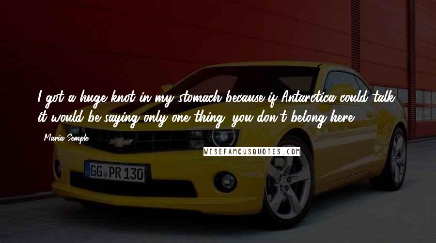 Maria Semple Quotes: I got a huge knot in my stomach because if Antarctica could talk, it would be saying only one thing: you don't belong here. (277)