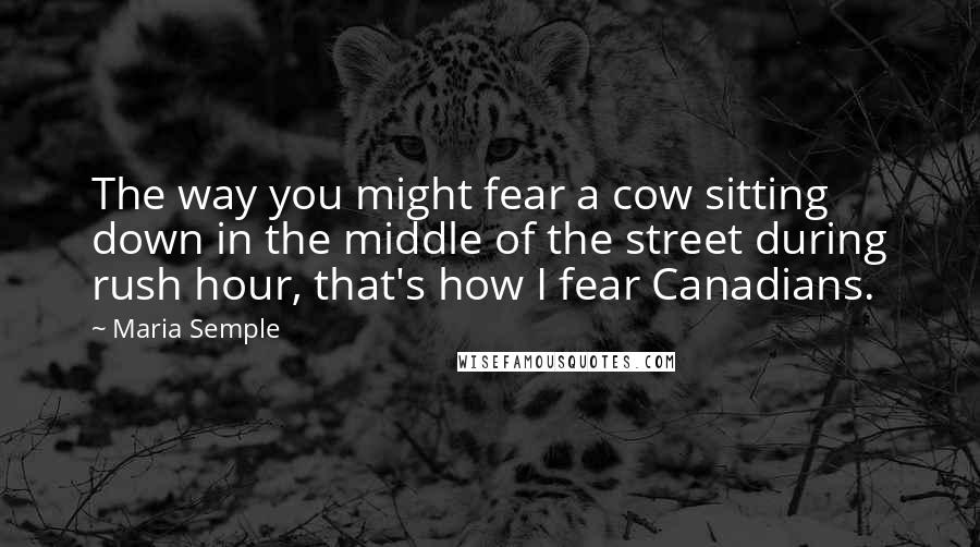 Maria Semple Quotes: The way you might fear a cow sitting down in the middle of the street during rush hour, that's how I fear Canadians.