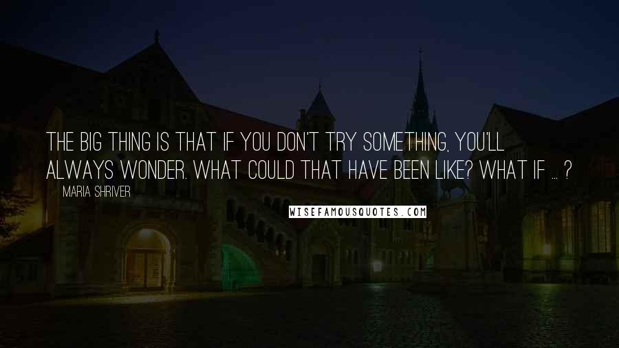 Maria Shriver Quotes: The big thing is that if you don't try something, you'll always wonder. What could that have been like? What if ... ?