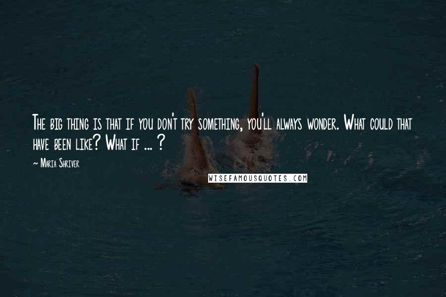 Maria Shriver Quotes: The big thing is that if you don't try something, you'll always wonder. What could that have been like? What if ... ?