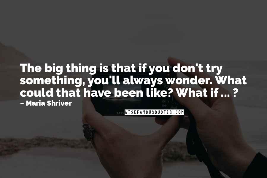 Maria Shriver Quotes: The big thing is that if you don't try something, you'll always wonder. What could that have been like? What if ... ?