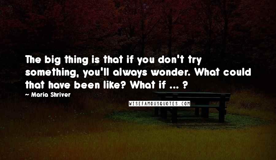 Maria Shriver Quotes: The big thing is that if you don't try something, you'll always wonder. What could that have been like? What if ... ?