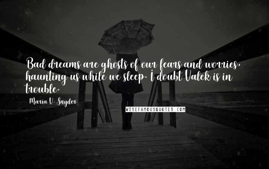 Maria V. Snyder Quotes: Bad dreams are ghosts of our fears and worries, haunting us while we sleep. I doubt Valek is in trouble.