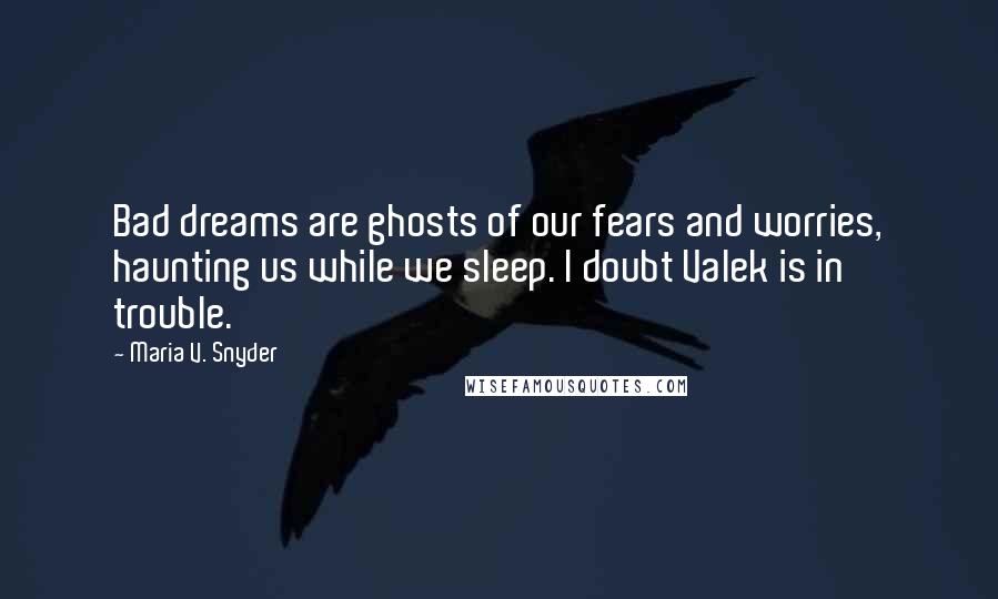 Maria V. Snyder Quotes: Bad dreams are ghosts of our fears and worries, haunting us while we sleep. I doubt Valek is in trouble.