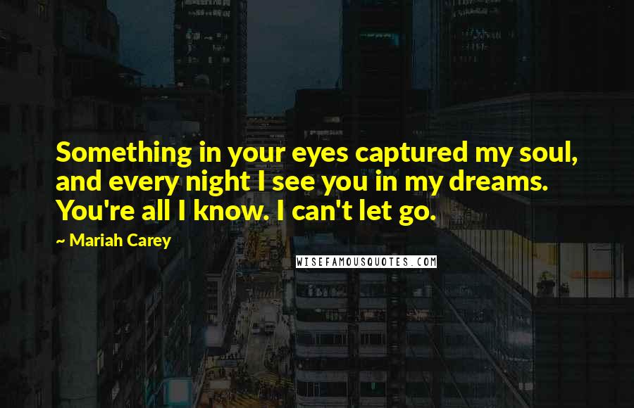 Mariah Carey Quotes: Something in your eyes captured my soul, and every night I see you in my dreams. You're all I know. I can't let go.