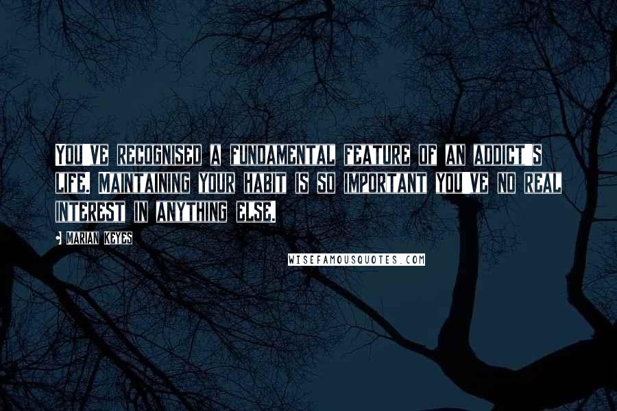 Marian Keyes Quotes: You've recognised a fundamental feature of an addict's life. Maintaining your habit is so important you've no real interest in anything else.
