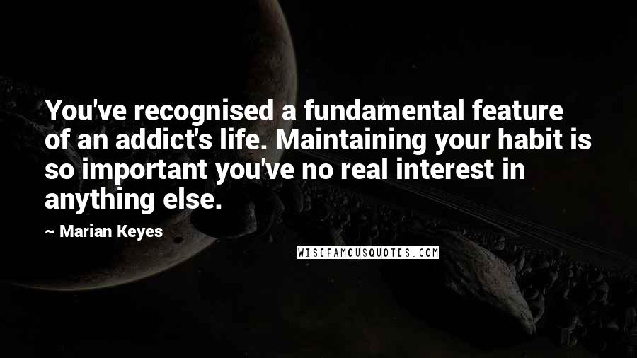 Marian Keyes Quotes: You've recognised a fundamental feature of an addict's life. Maintaining your habit is so important you've no real interest in anything else.