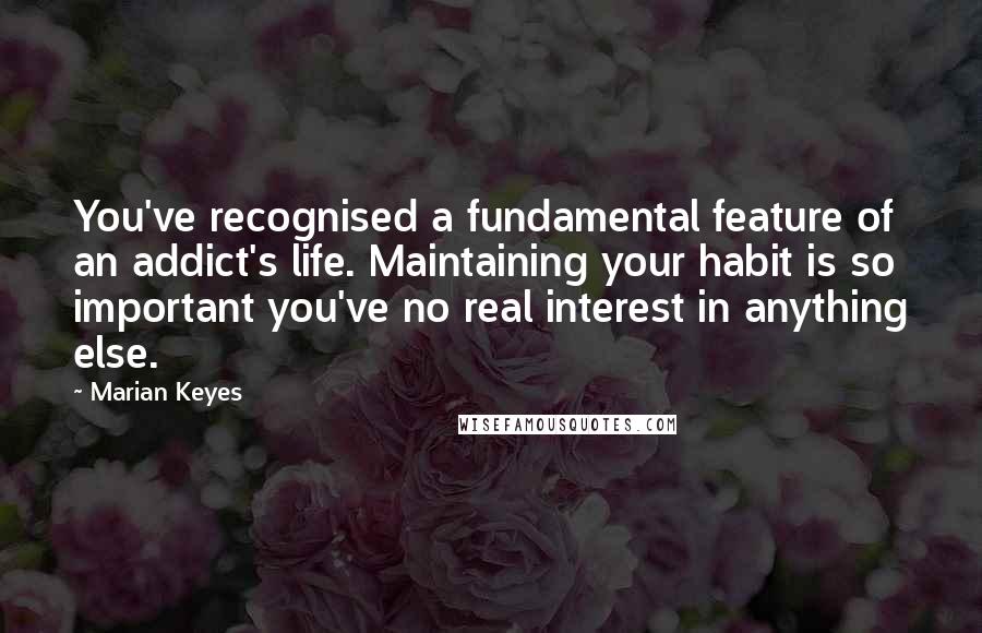 Marian Keyes Quotes: You've recognised a fundamental feature of an addict's life. Maintaining your habit is so important you've no real interest in anything else.