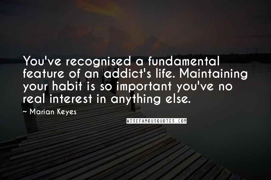 Marian Keyes Quotes: You've recognised a fundamental feature of an addict's life. Maintaining your habit is so important you've no real interest in anything else.