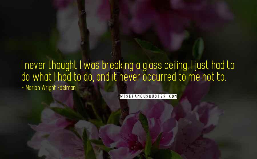 Marian Wright Edelman Quotes: I never thought I was breaking a glass ceiling. I just had to do what I had to do, and it never occurred to me not to.