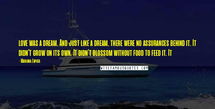 Mariana Zapata Quotes: love was a dream. And just like a dream, there were no assurances behind it. It didn't grow on its own. It didn't blossom without food to feed it. It