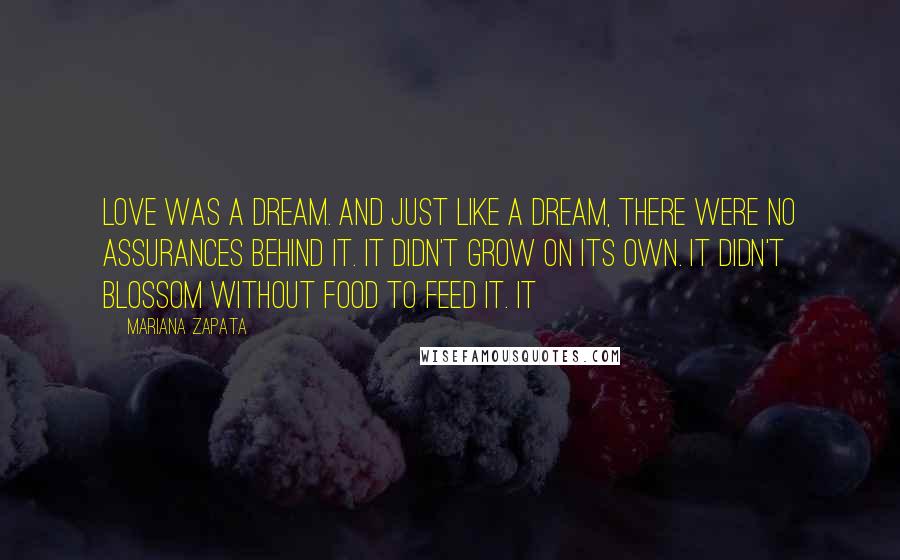 Mariana Zapata Quotes: love was a dream. And just like a dream, there were no assurances behind it. It didn't grow on its own. It didn't blossom without food to feed it. It