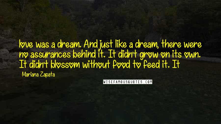 Mariana Zapata Quotes: love was a dream. And just like a dream, there were no assurances behind it. It didn't grow on its own. It didn't blossom without food to feed it. It