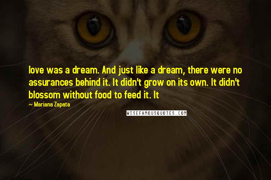 Mariana Zapata Quotes: love was a dream. And just like a dream, there were no assurances behind it. It didn't grow on its own. It didn't blossom without food to feed it. It