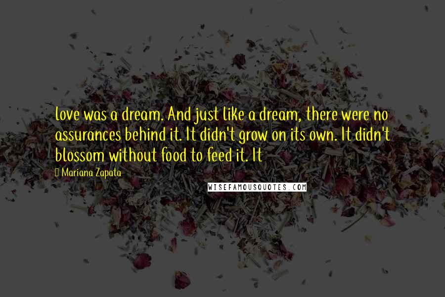 Mariana Zapata Quotes: love was a dream. And just like a dream, there were no assurances behind it. It didn't grow on its own. It didn't blossom without food to feed it. It