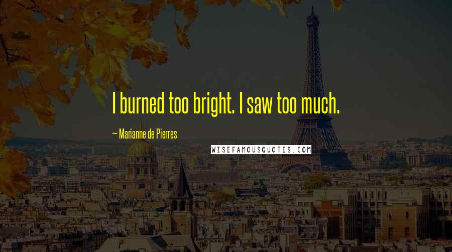 Marianne De Pierres Quotes: I burned too bright. I saw too much.