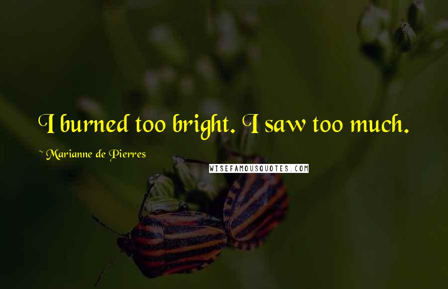 Marianne De Pierres Quotes: I burned too bright. I saw too much.