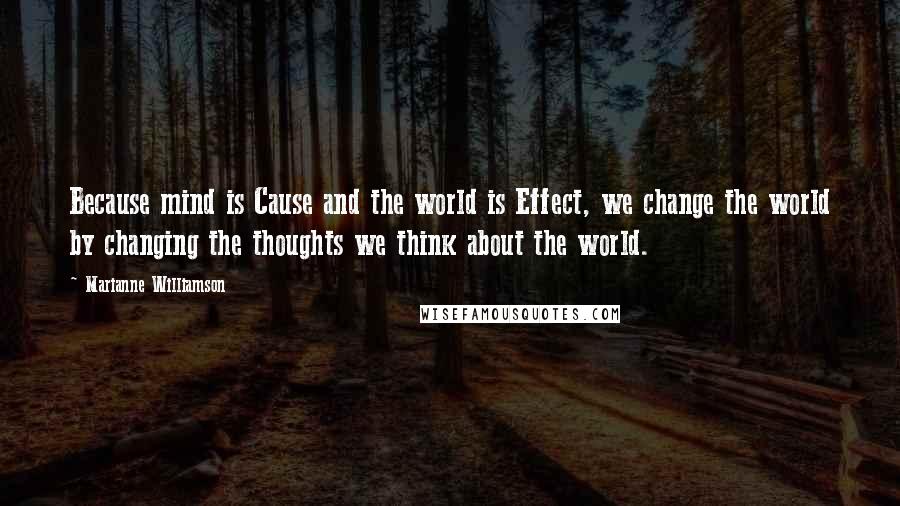 Marianne Williamson Quotes: Because mind is Cause and the world is Effect, we change the world by changing the thoughts we think about the world.