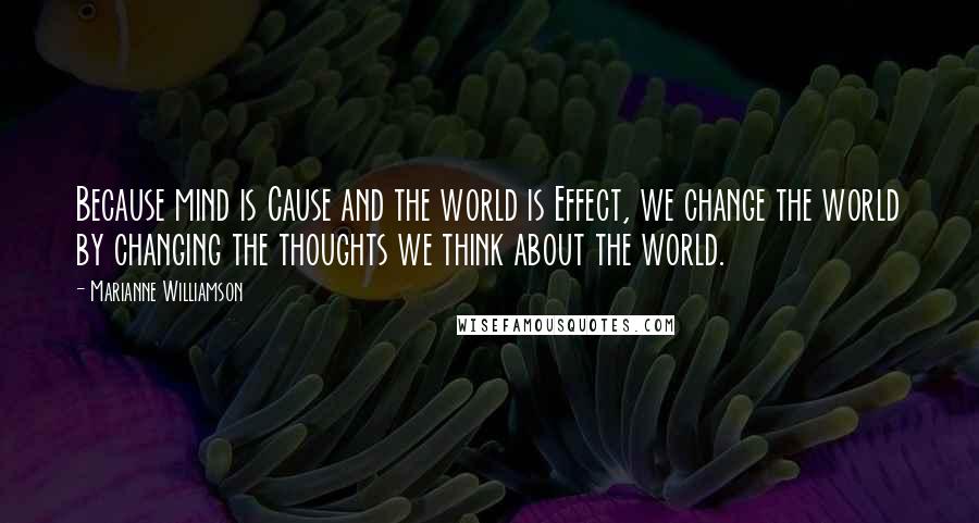 Marianne Williamson Quotes: Because mind is Cause and the world is Effect, we change the world by changing the thoughts we think about the world.
