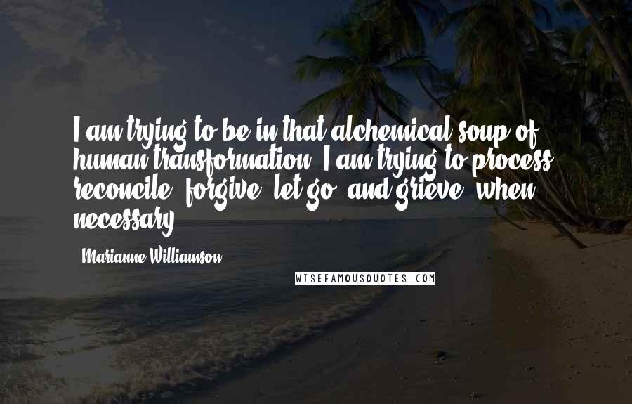 Marianne Williamson Quotes: I am trying to be in that alchemical soup of human transformation. I am trying to process, reconcile, forgive, let go, and grieve, when necessary ...