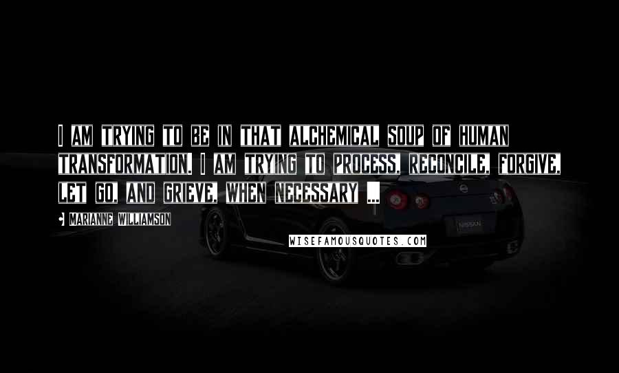 Marianne Williamson Quotes: I am trying to be in that alchemical soup of human transformation. I am trying to process, reconcile, forgive, let go, and grieve, when necessary ...