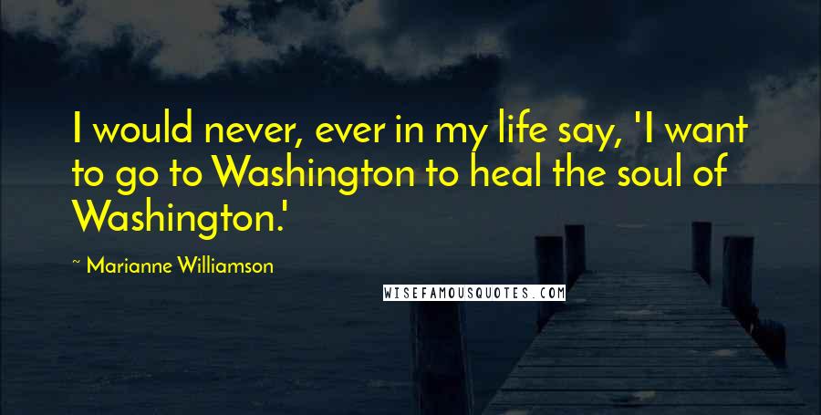 Marianne Williamson Quotes: I would never, ever in my life say, 'I want to go to Washington to heal the soul of Washington.'