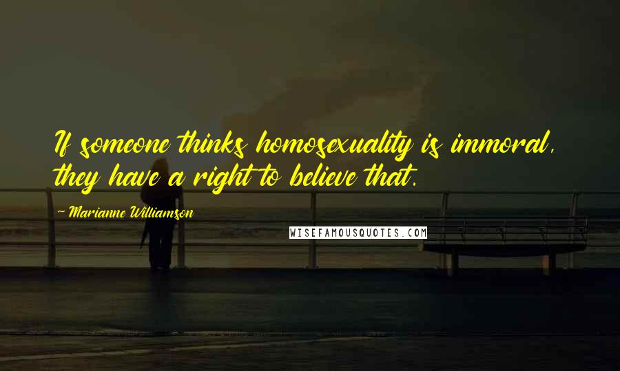 Marianne Williamson Quotes: If someone thinks homosexuality is immoral, they have a right to believe that.
