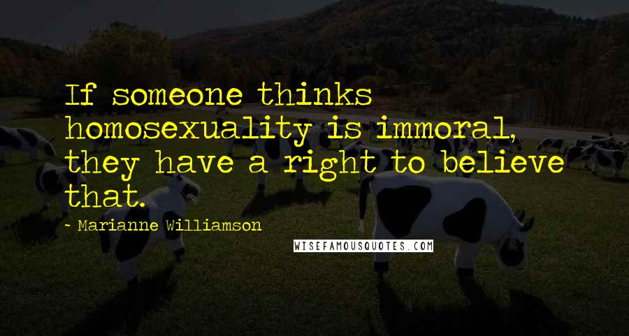 Marianne Williamson Quotes: If someone thinks homosexuality is immoral, they have a right to believe that.