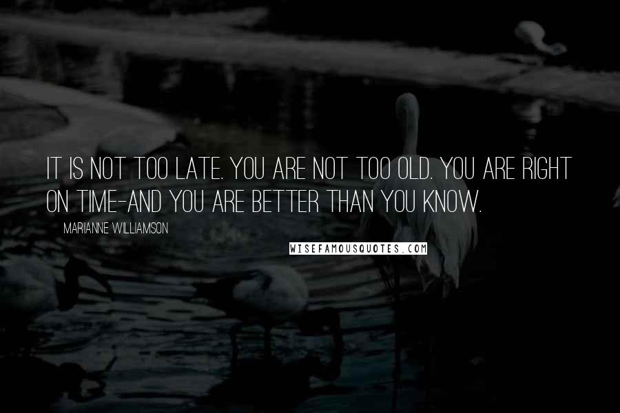 Marianne Williamson Quotes: It is not too late. You are not too old. You are right on time-And you are better than you know.