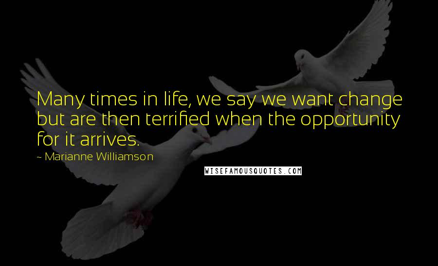 Marianne Williamson Quotes: Many times in life, we say we want change but are then terrified when the opportunity for it arrives.