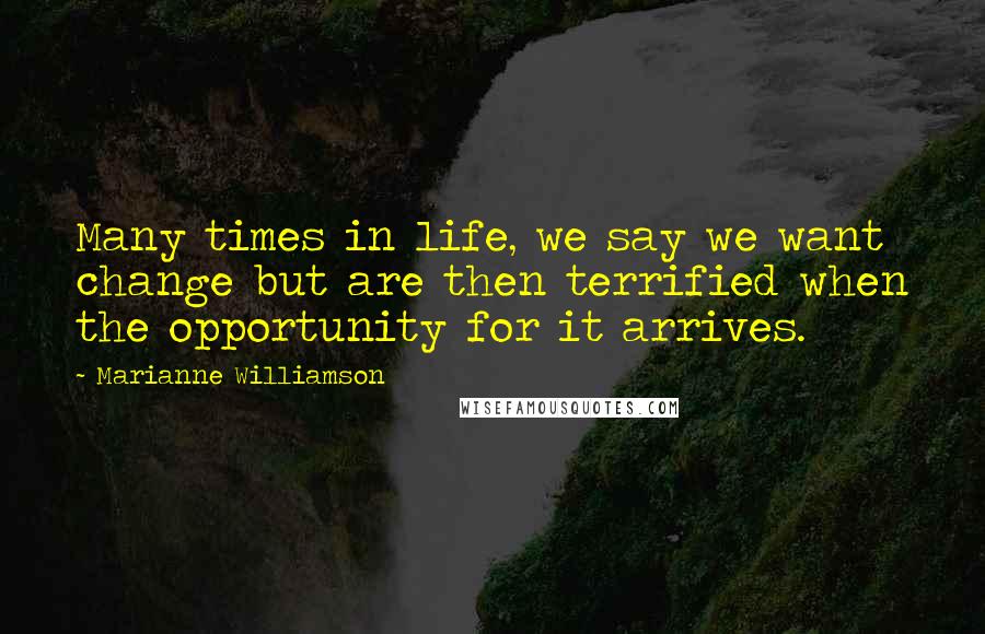 Marianne Williamson Quotes: Many times in life, we say we want change but are then terrified when the opportunity for it arrives.