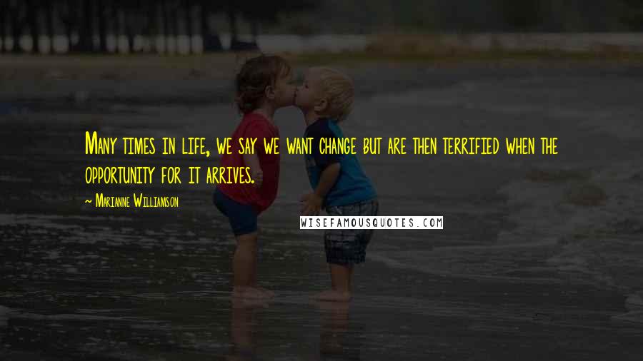 Marianne Williamson Quotes: Many times in life, we say we want change but are then terrified when the opportunity for it arrives.