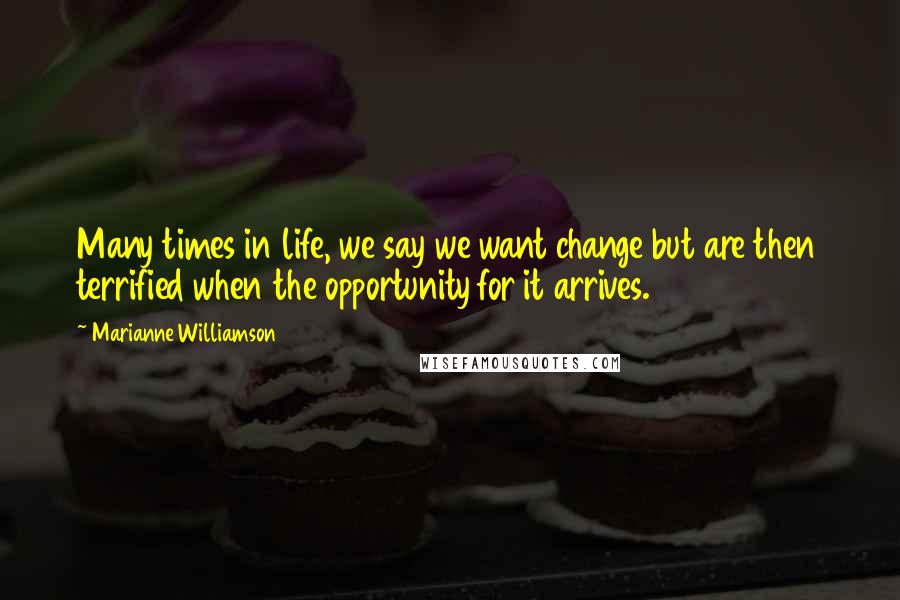 Marianne Williamson Quotes: Many times in life, we say we want change but are then terrified when the opportunity for it arrives.