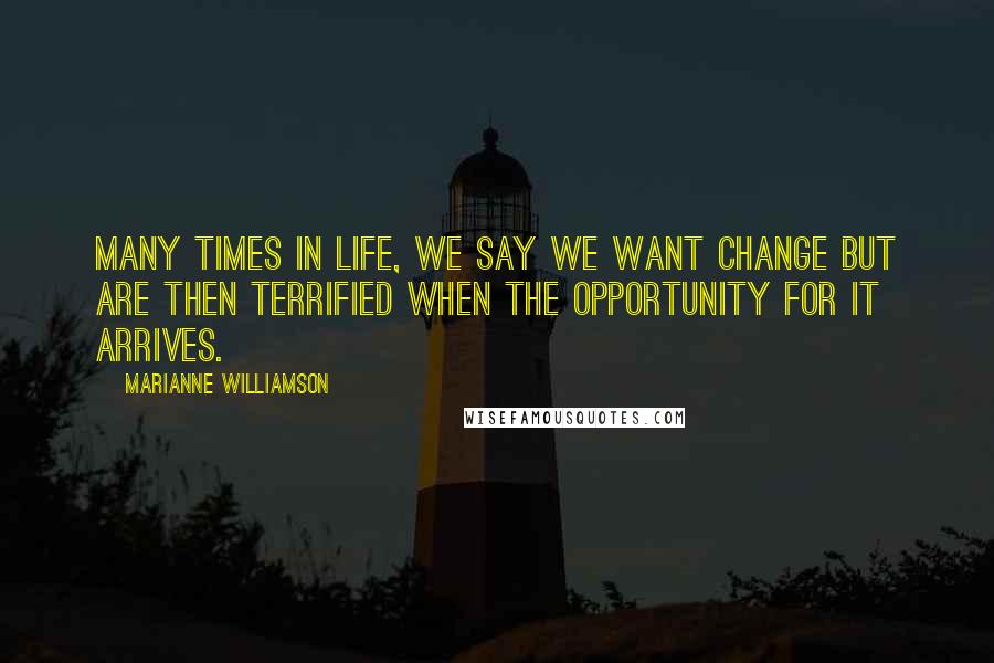 Marianne Williamson Quotes: Many times in life, we say we want change but are then terrified when the opportunity for it arrives.