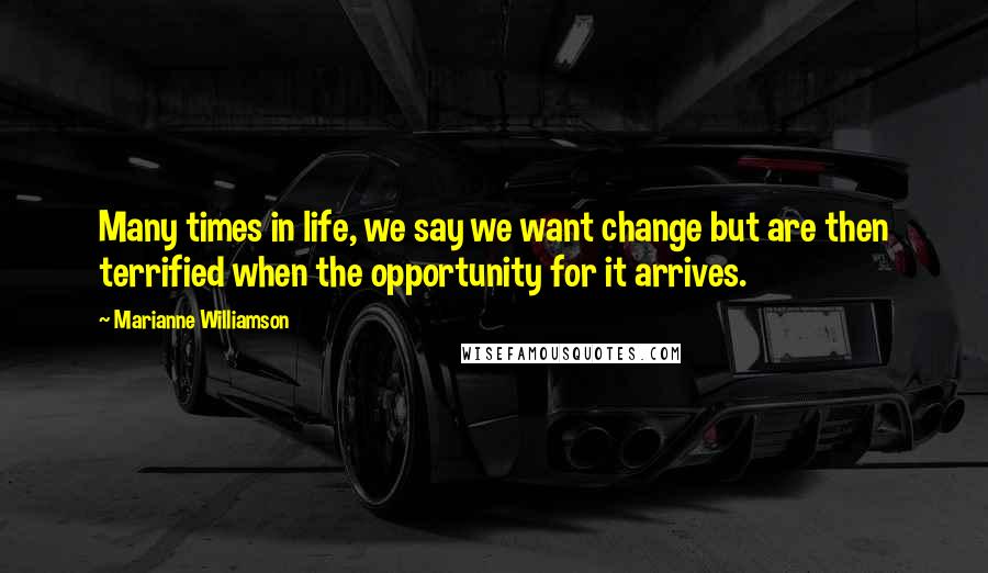 Marianne Williamson Quotes: Many times in life, we say we want change but are then terrified when the opportunity for it arrives.