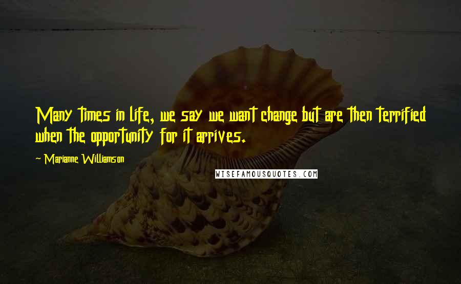 Marianne Williamson Quotes: Many times in life, we say we want change but are then terrified when the opportunity for it arrives.