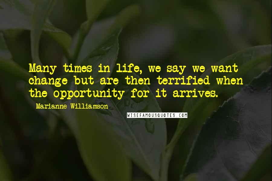 Marianne Williamson Quotes: Many times in life, we say we want change but are then terrified when the opportunity for it arrives.