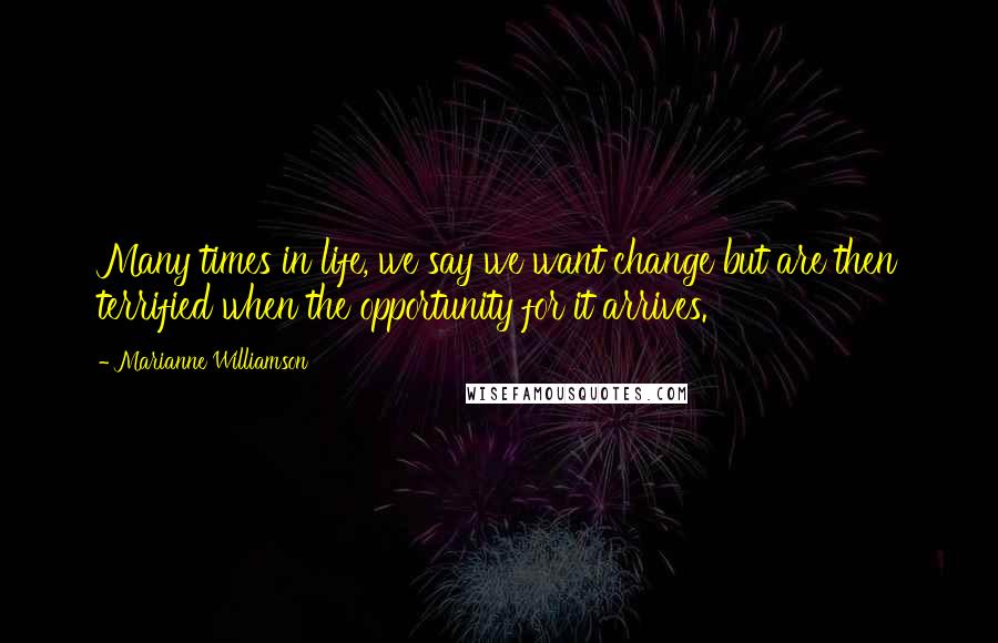 Marianne Williamson Quotes: Many times in life, we say we want change but are then terrified when the opportunity for it arrives.