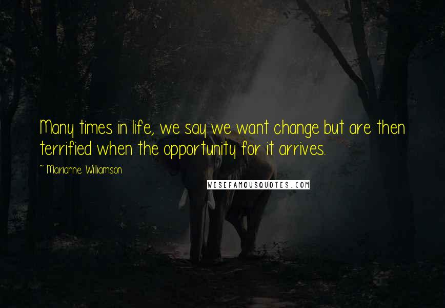 Marianne Williamson Quotes: Many times in life, we say we want change but are then terrified when the opportunity for it arrives.